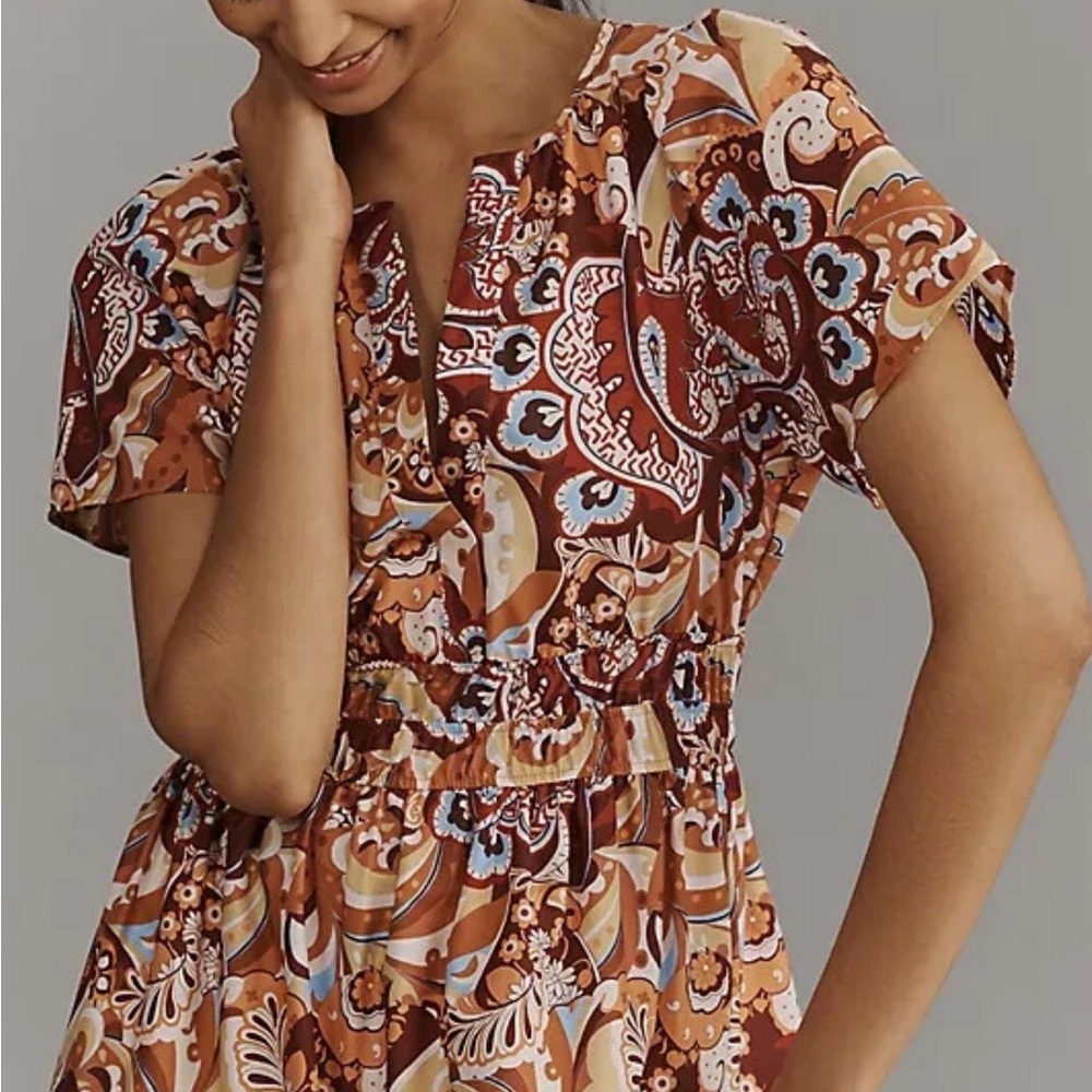 ANTHROPOLOGIE cotton, short sleeve mid length dress size large - Picture 4 of 12